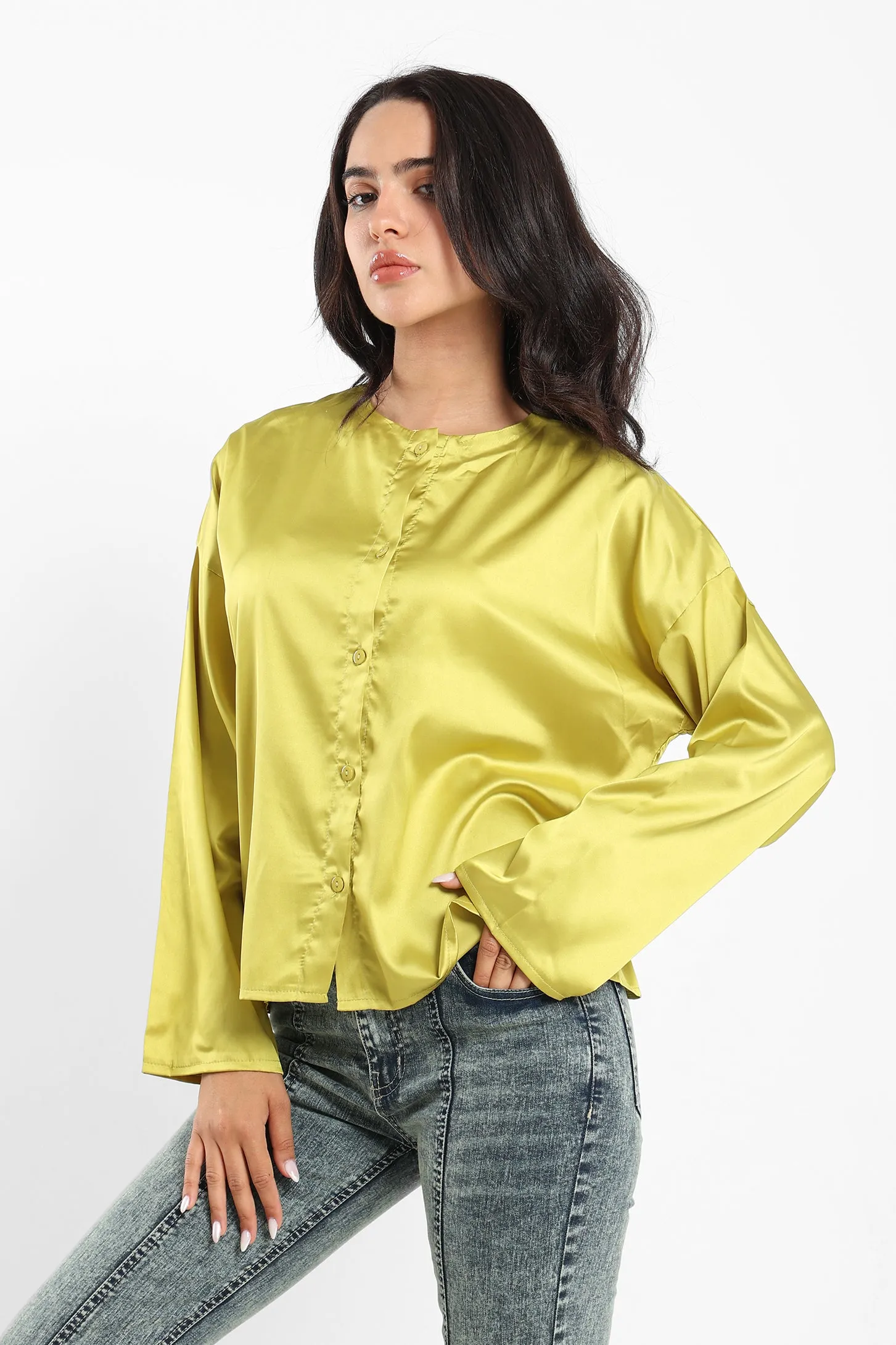 Cropped Blouse - Lime Green