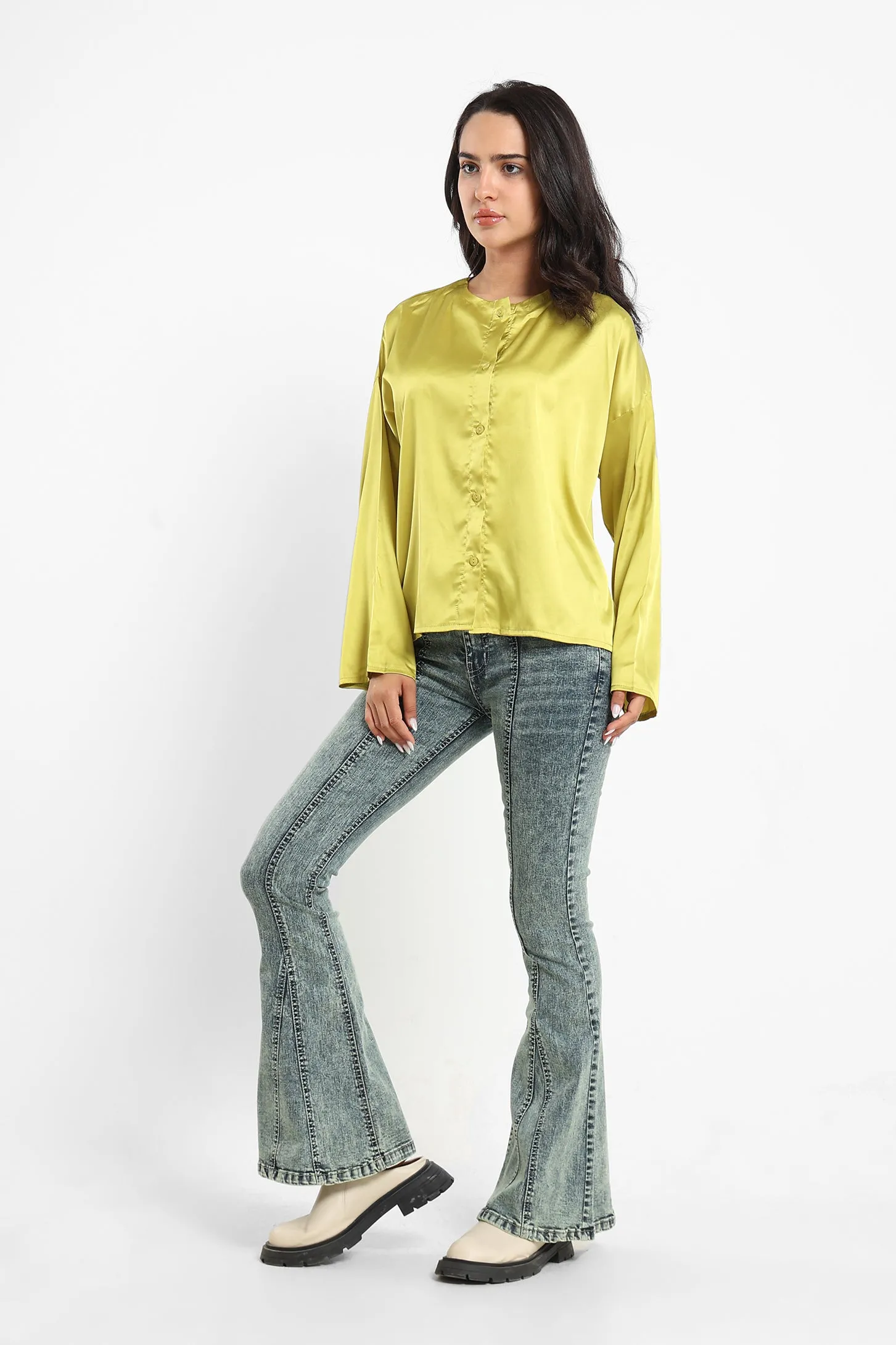 Cropped Blouse - Lime Green