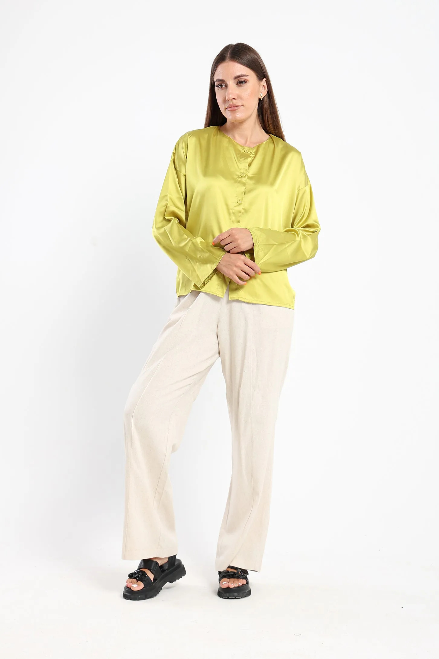 Cropped Blouse - Lime Green