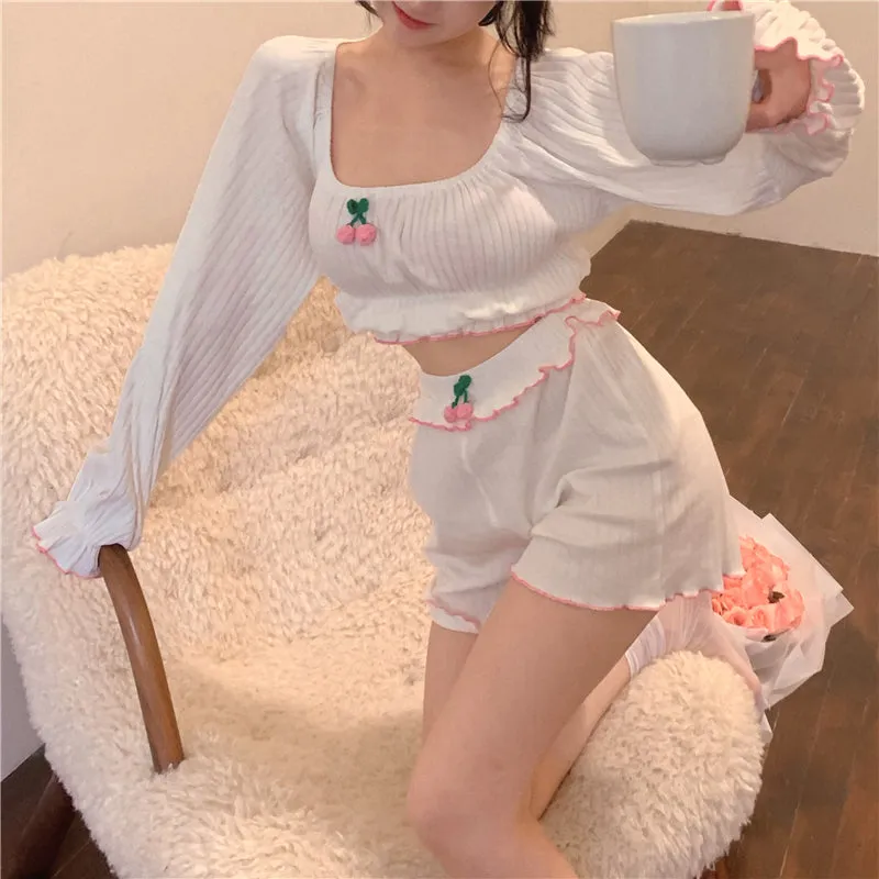 Cute cherry top   shorts pajamas PL51584