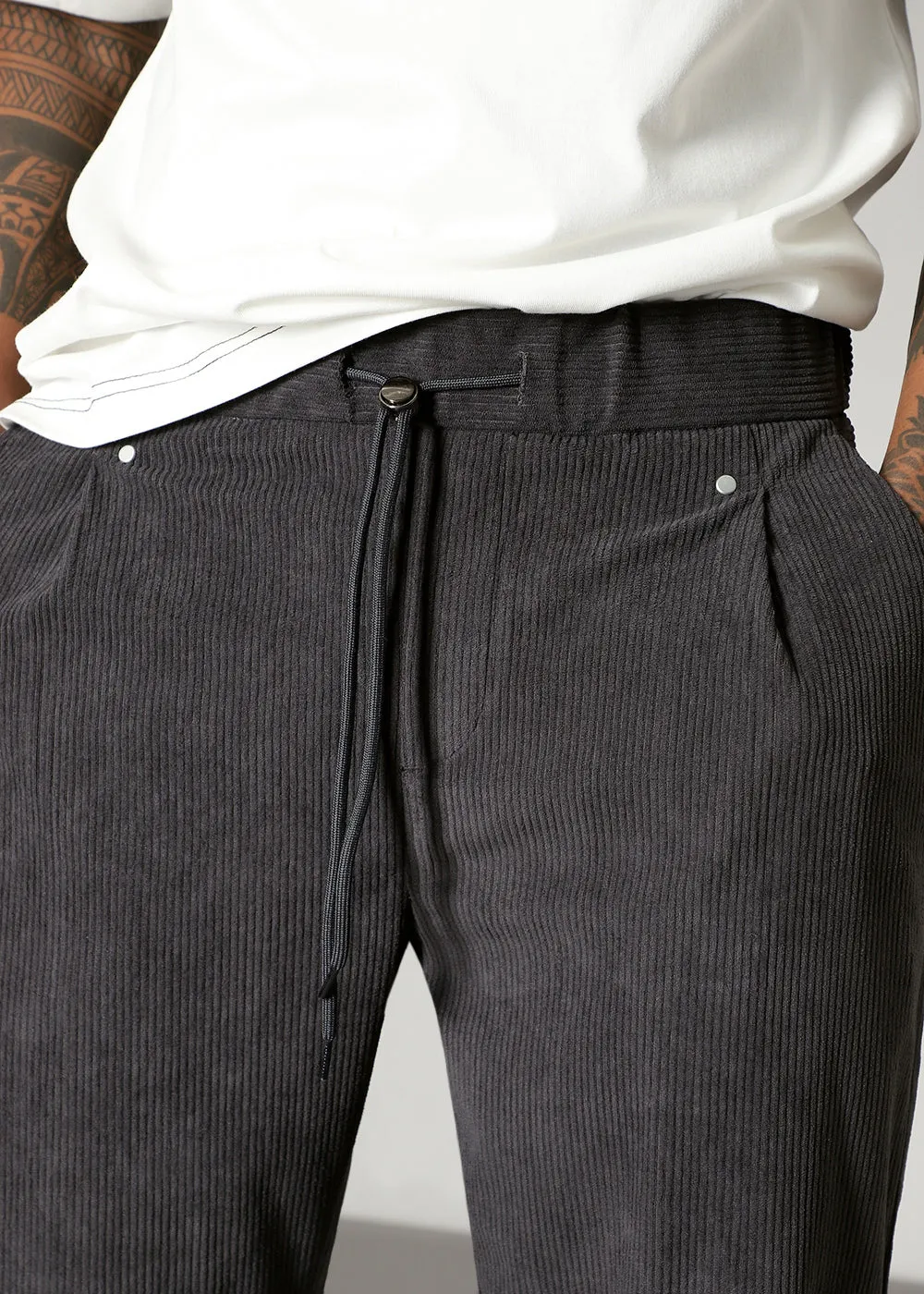 Dark Grey Drawstring Corduroy Pant