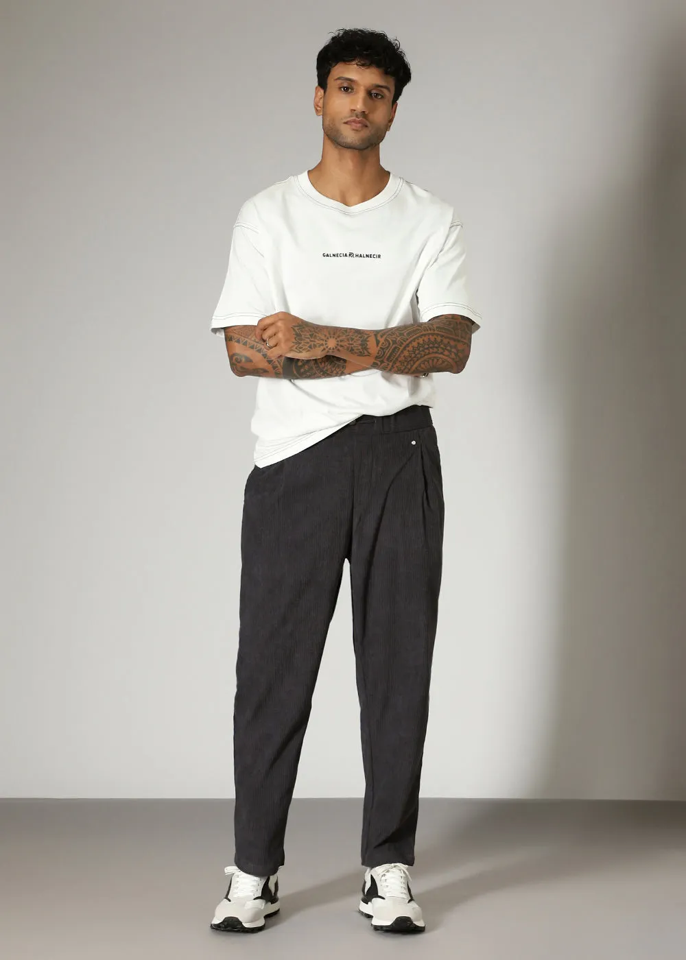 Dark Grey Drawstring Corduroy Pant