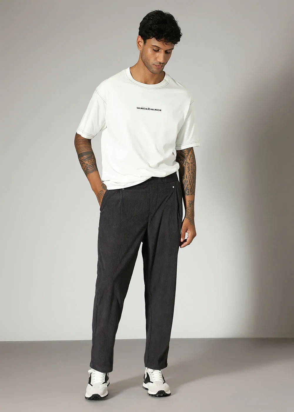 Dark Grey Drawstring Corduroy Pant