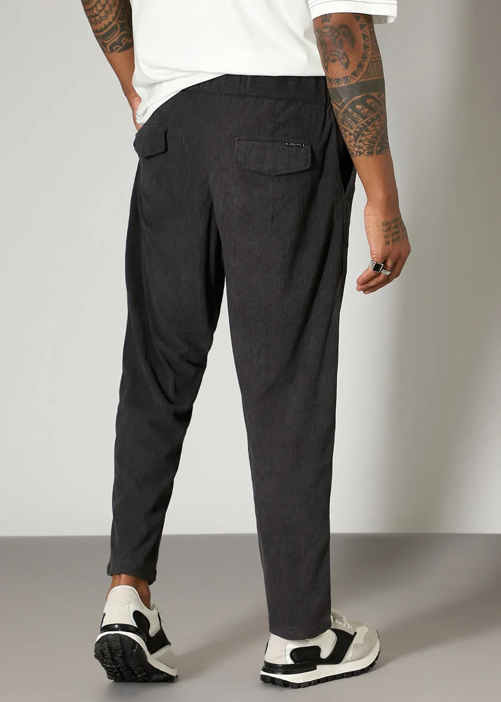 Dark Grey Drawstring Corduroy Pant