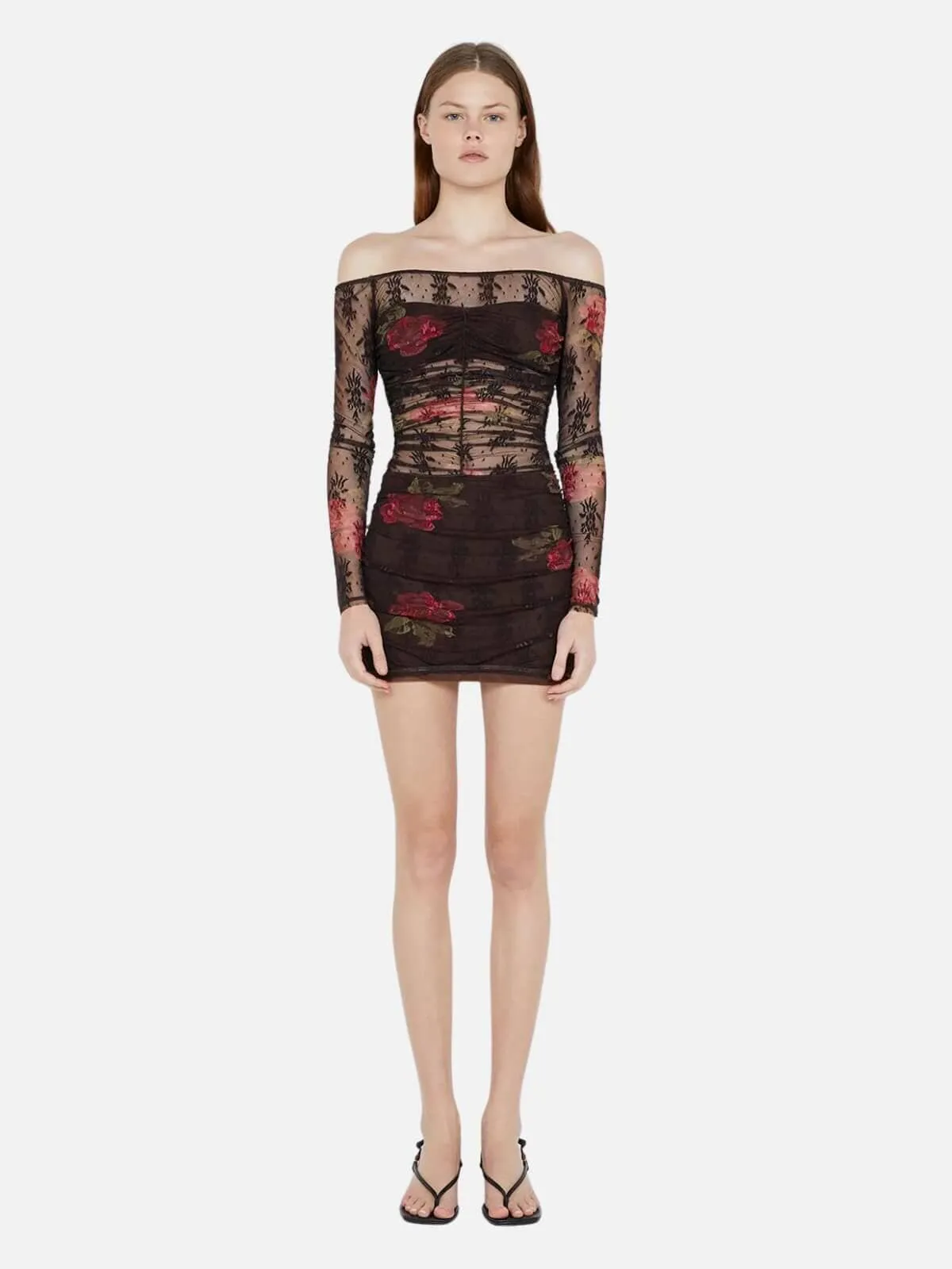 Desert Rose Long Sleeve Mini Dress - Choc Floral