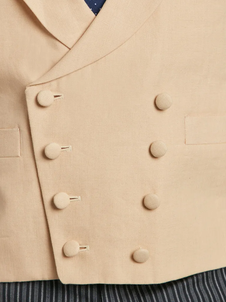 Double Breasted Linen Vest - Beige