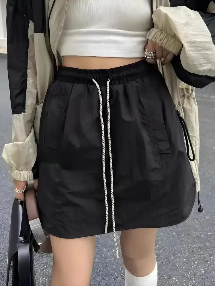 Drawstring Parachute Mini Skirt