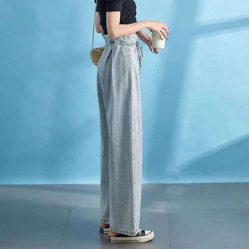 Early Spring Female Design High Waist Straight Loose Of The Casual Wide-Leg Jeans