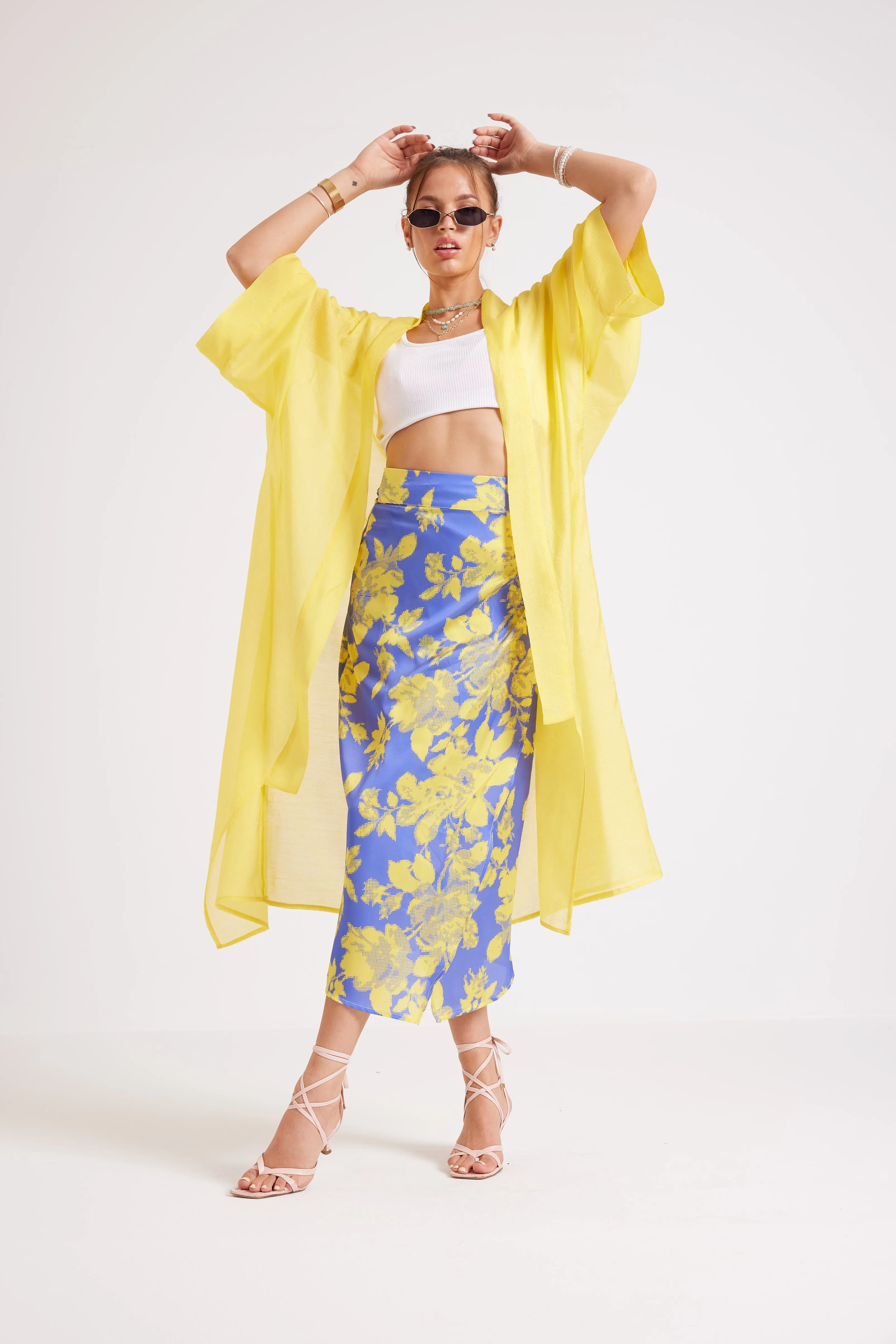 FLORAL WRAPOVER SATIN SKIRT