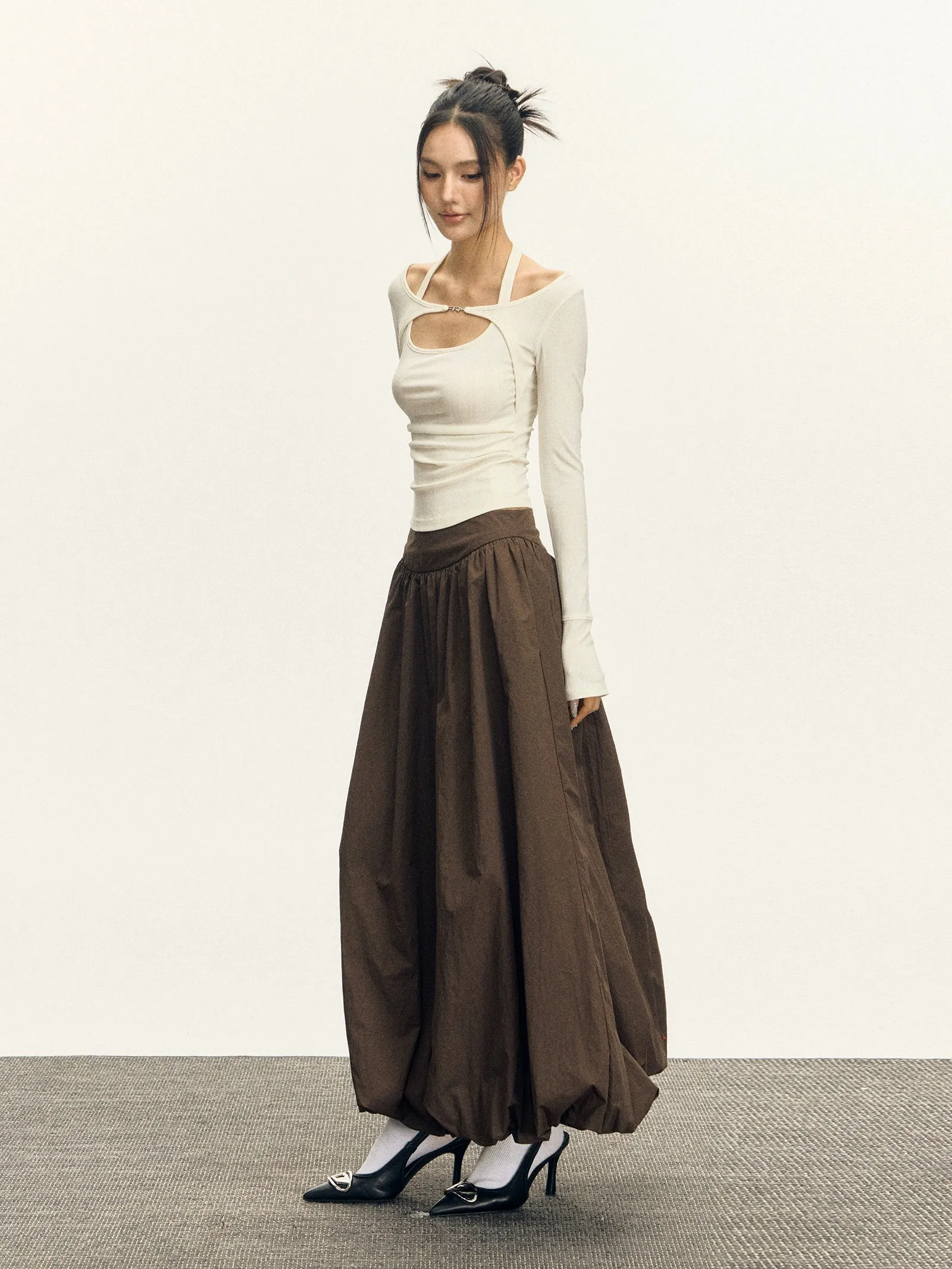 Flowy Maxi Bubble Skirt with Pockets