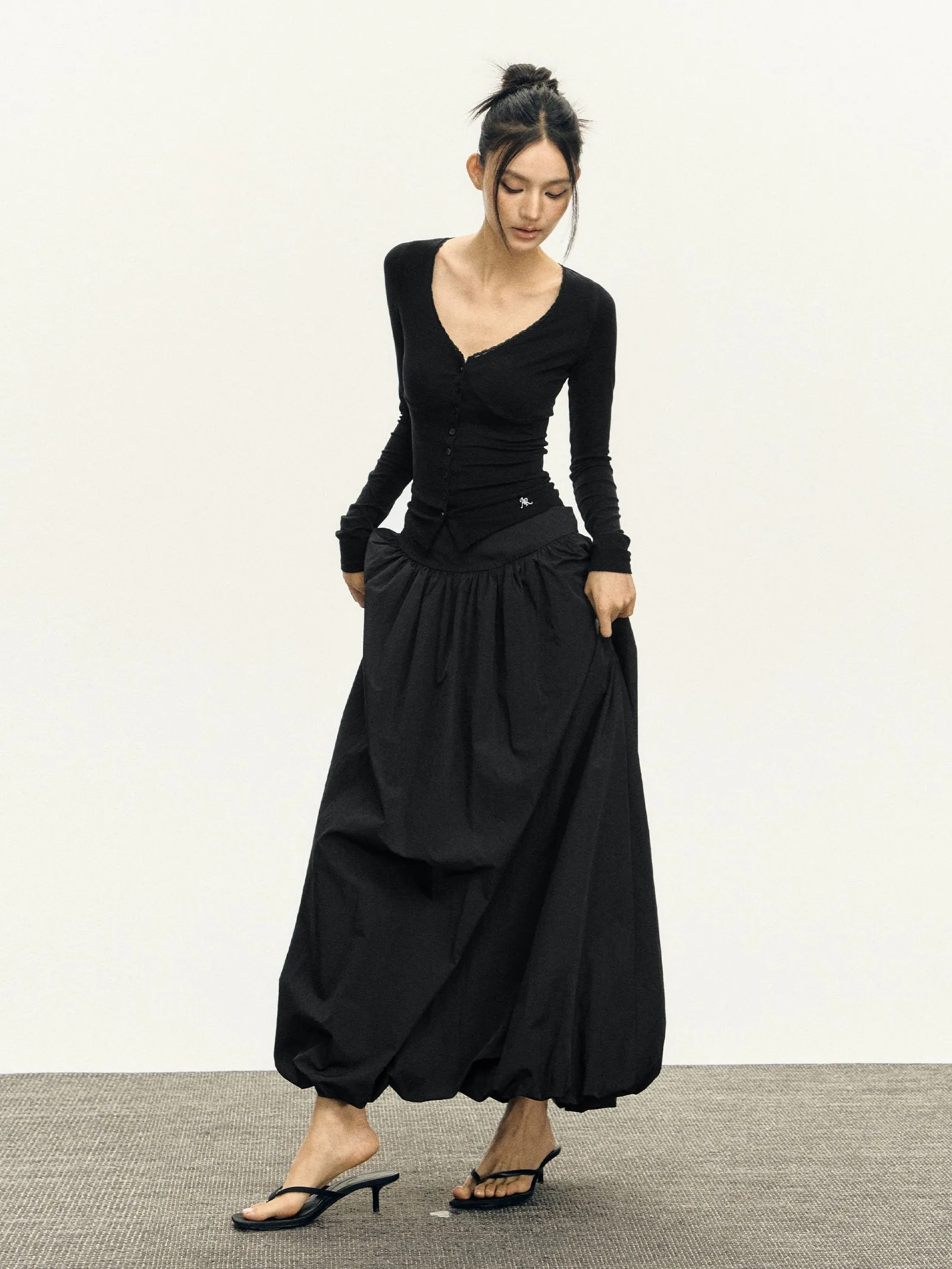 Flowy Maxi Bubble Skirt with Pockets