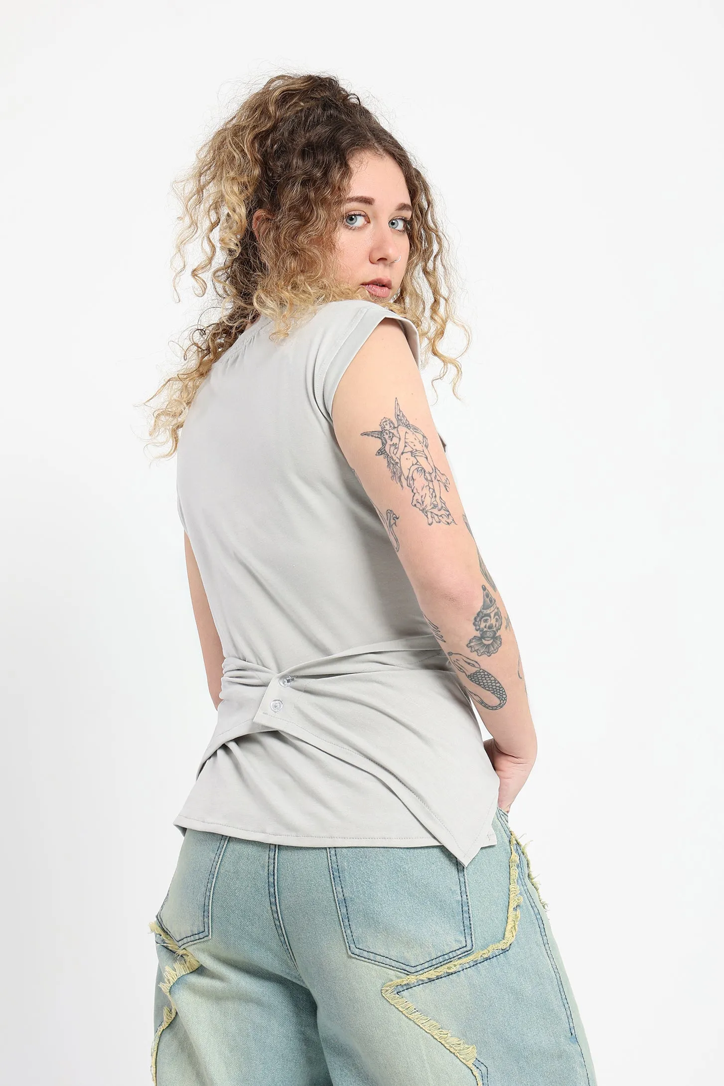 Front Drape Tank Top - Grey