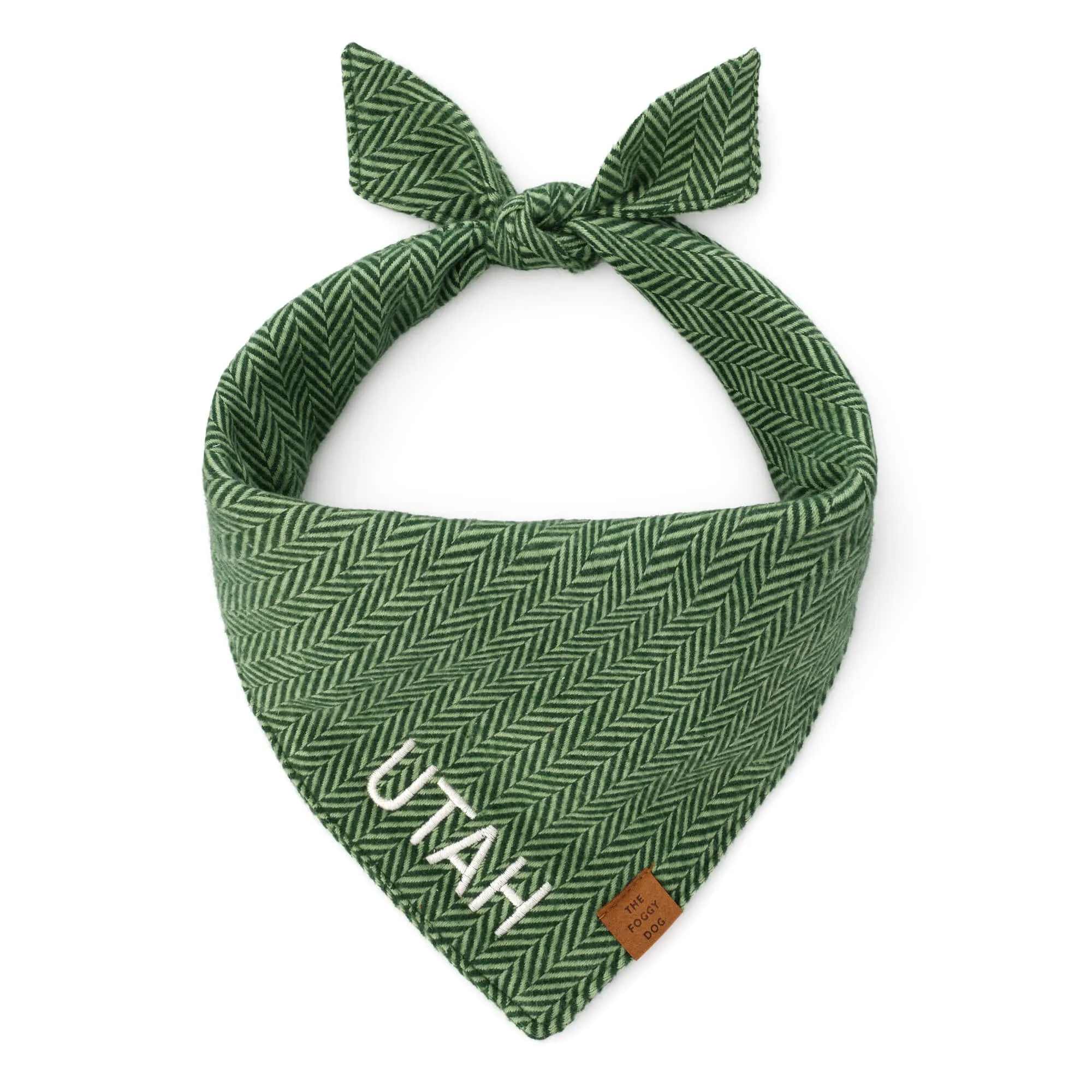 Green Herringbone Flannel Dog Bandana