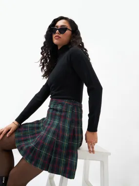 Green Plaid Check Mini Skirt