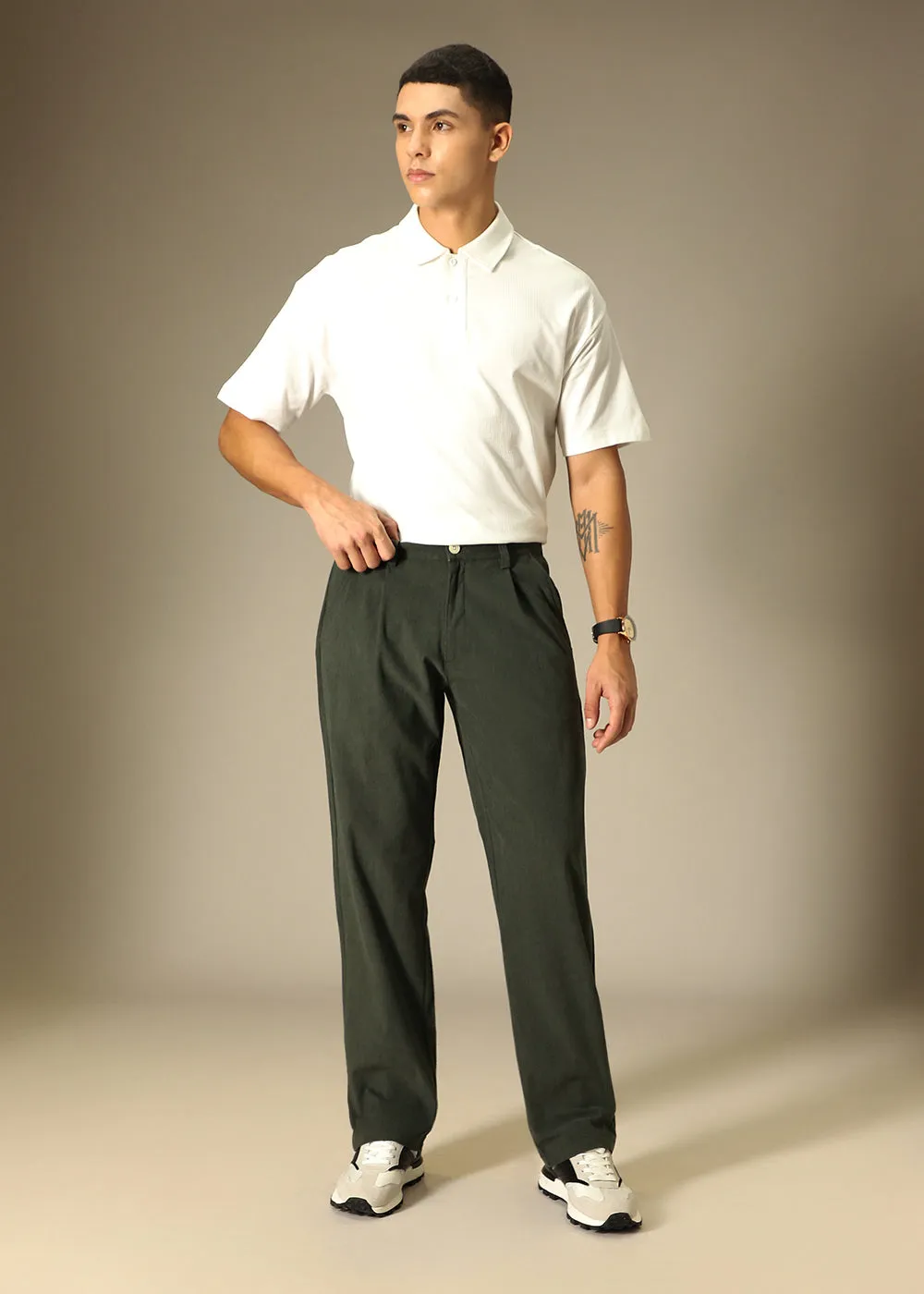 Green Textured Corduroy Pant