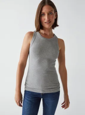 Halley Ribbed Tank with Ruching - Heather Grey