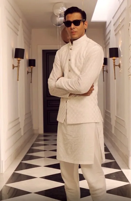 Ivory White Embroidered Waistcoat with a Kurta and Pajama