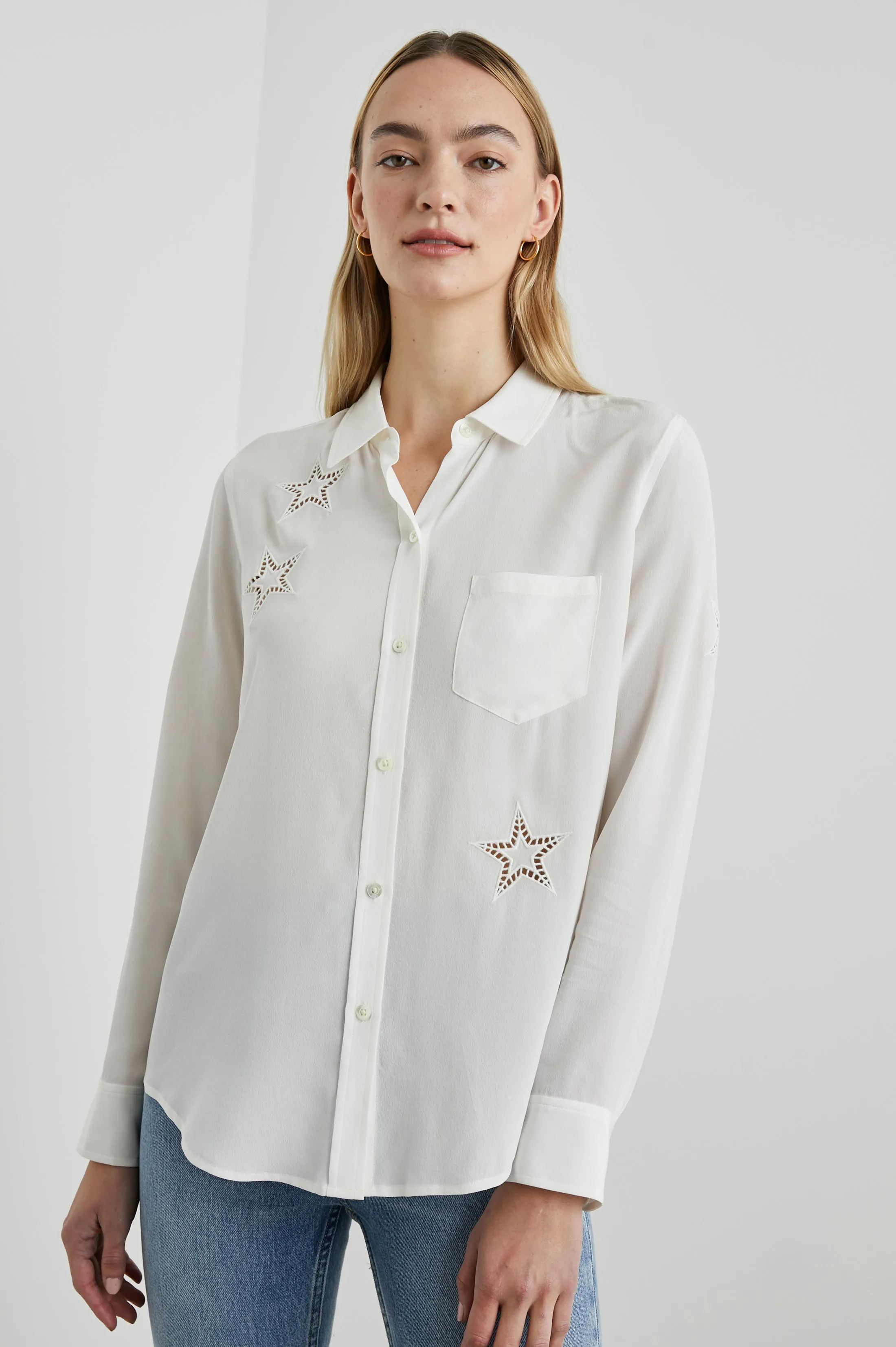 KATE SHIRT - IVORY EYELET STARS