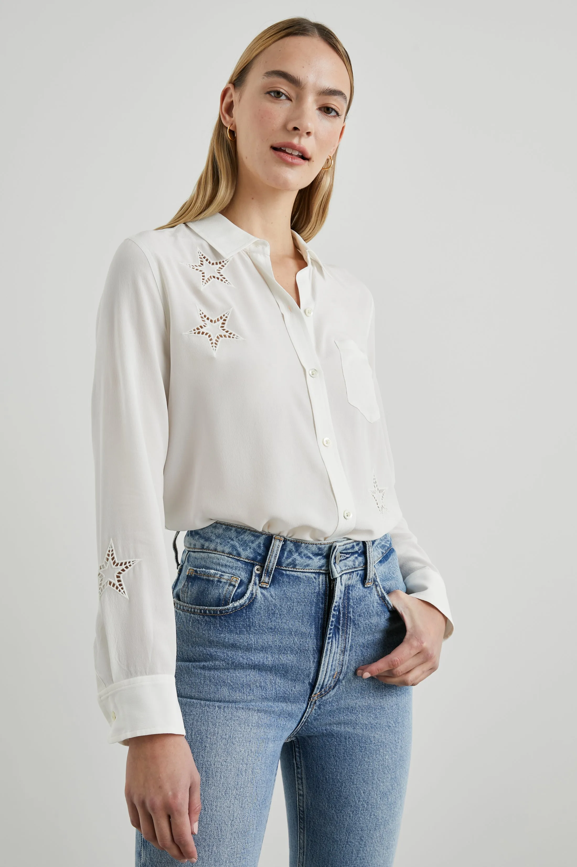 KATE SHIRT - IVORY EYELET STARS