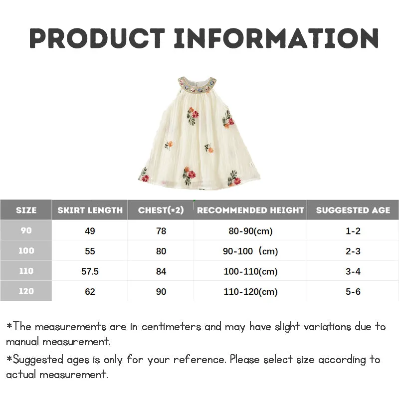 Kid's Fiber Halterneck dress Ethnic-style dress Summer Floral embroidery Dress 1-6Years Old