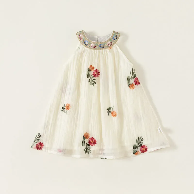 Kid's Fiber Halterneck dress Ethnic-style dress Summer Floral embroidery Dress 1-6Years Old