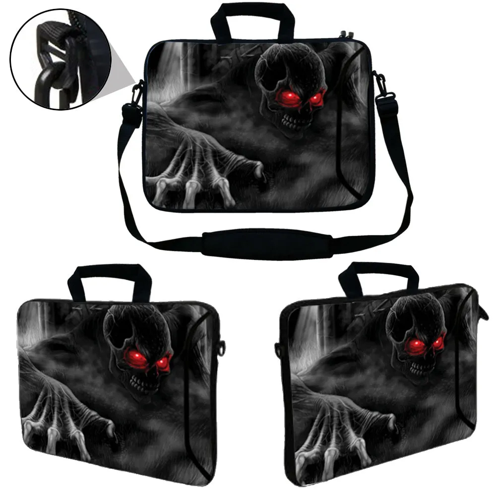 Laptop Sleeve Carrying Case with Large Side Pocket for Accessories and Removable Shoulder Strap - Red Eye Dark Ghost Zombie Skull