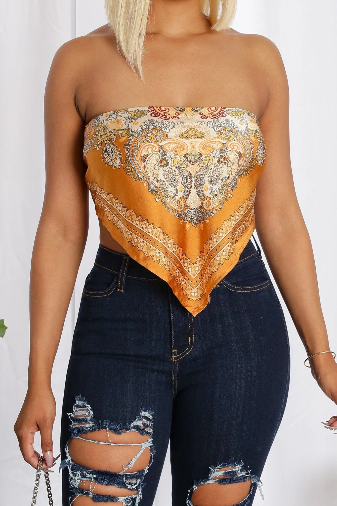 Life On Edge Printed Satin Bandana Top