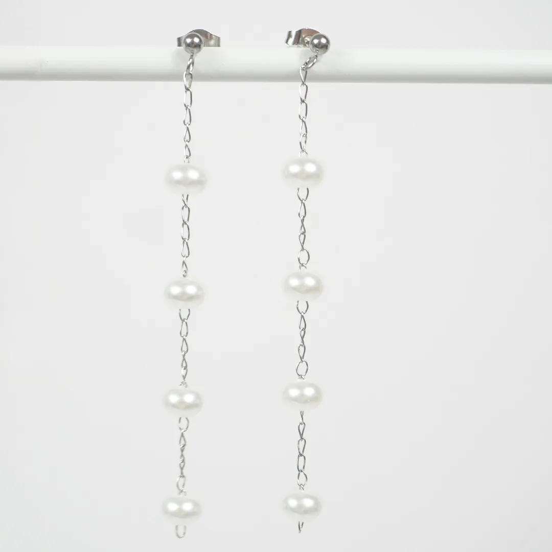 Long Pearl Drop Hypoallergenic Stud Earrings