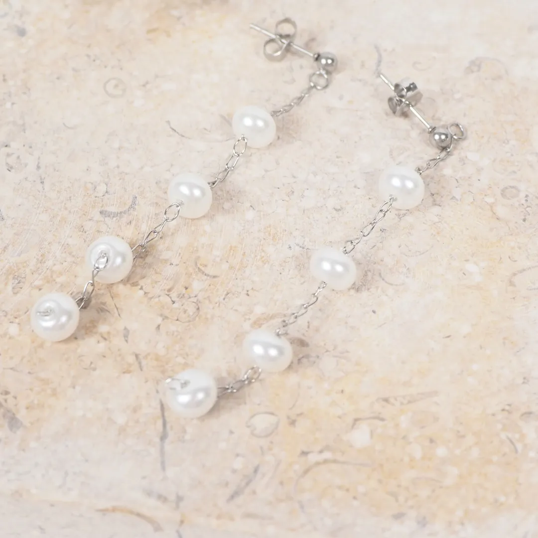 Long Pearl Drop Hypoallergenic Stud Earrings