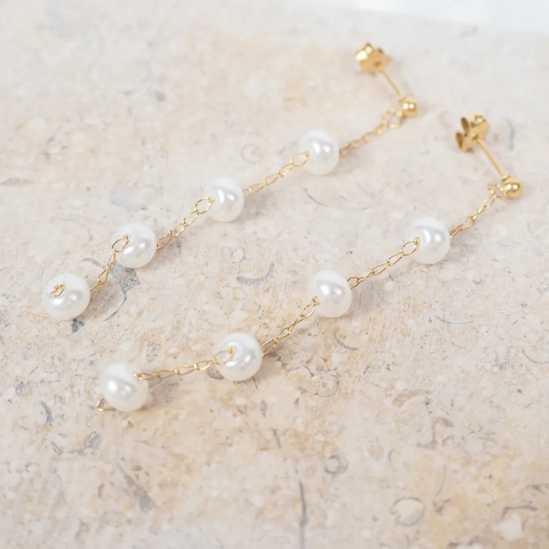 Long Pearl Drop Hypoallergenic Stud Earrings