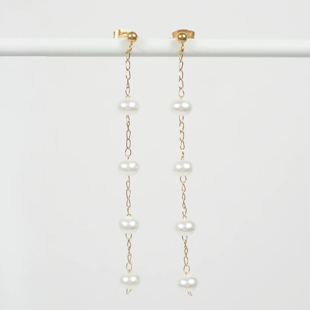 Long Pearl Drop Hypoallergenic Stud Earrings