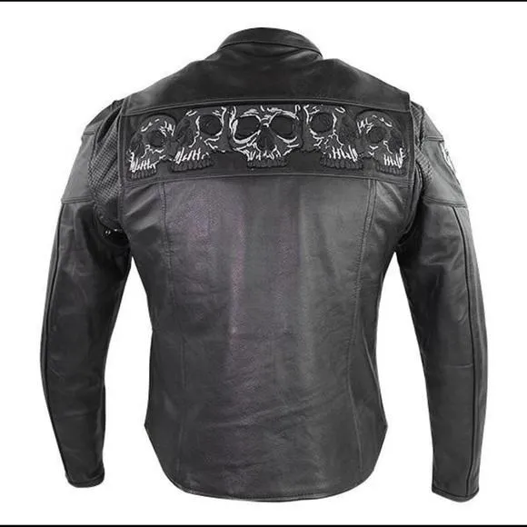 MEN SKULL  MOTORCYCLE LEATHER SKULL RACING JACKET