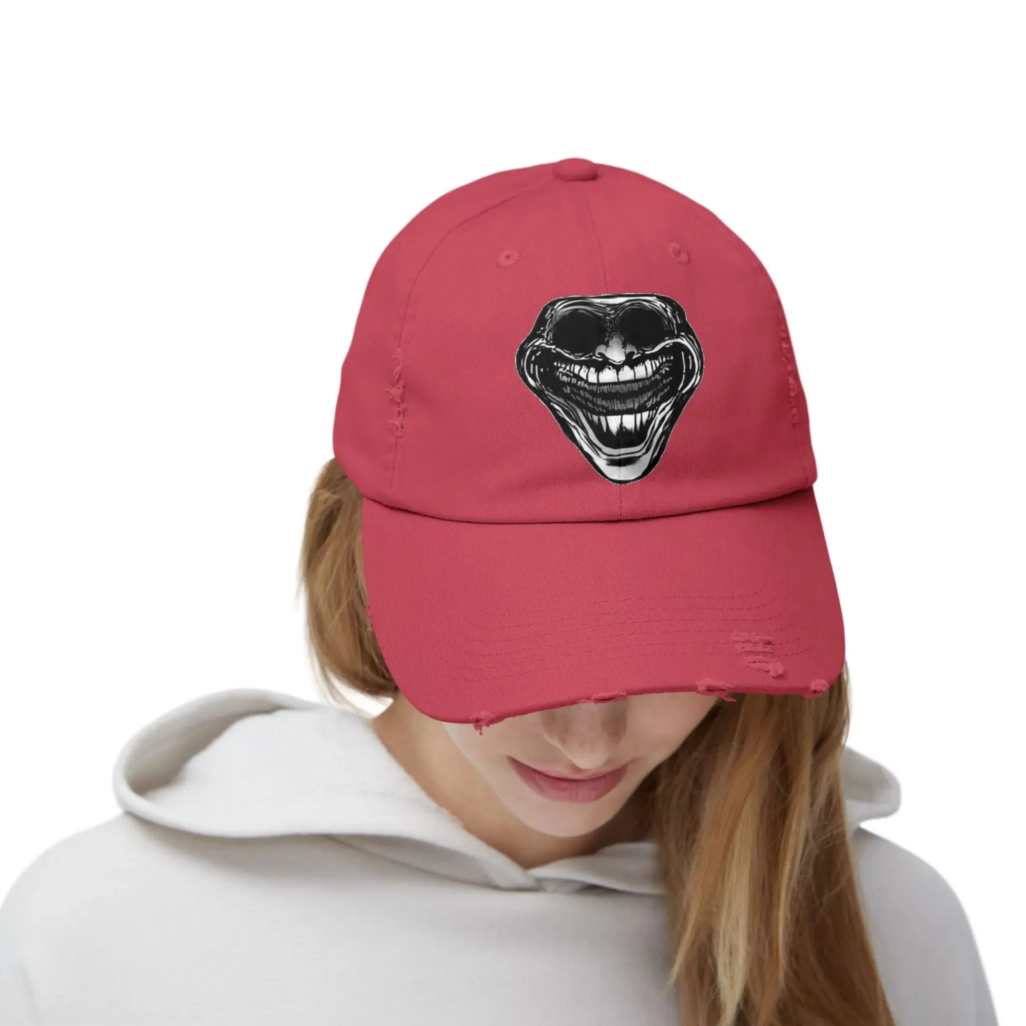 MEN'S AND WOMEN'S Distressed Cap with Grinning Joker Graphic - Perfect for Casual Wear and Halloween