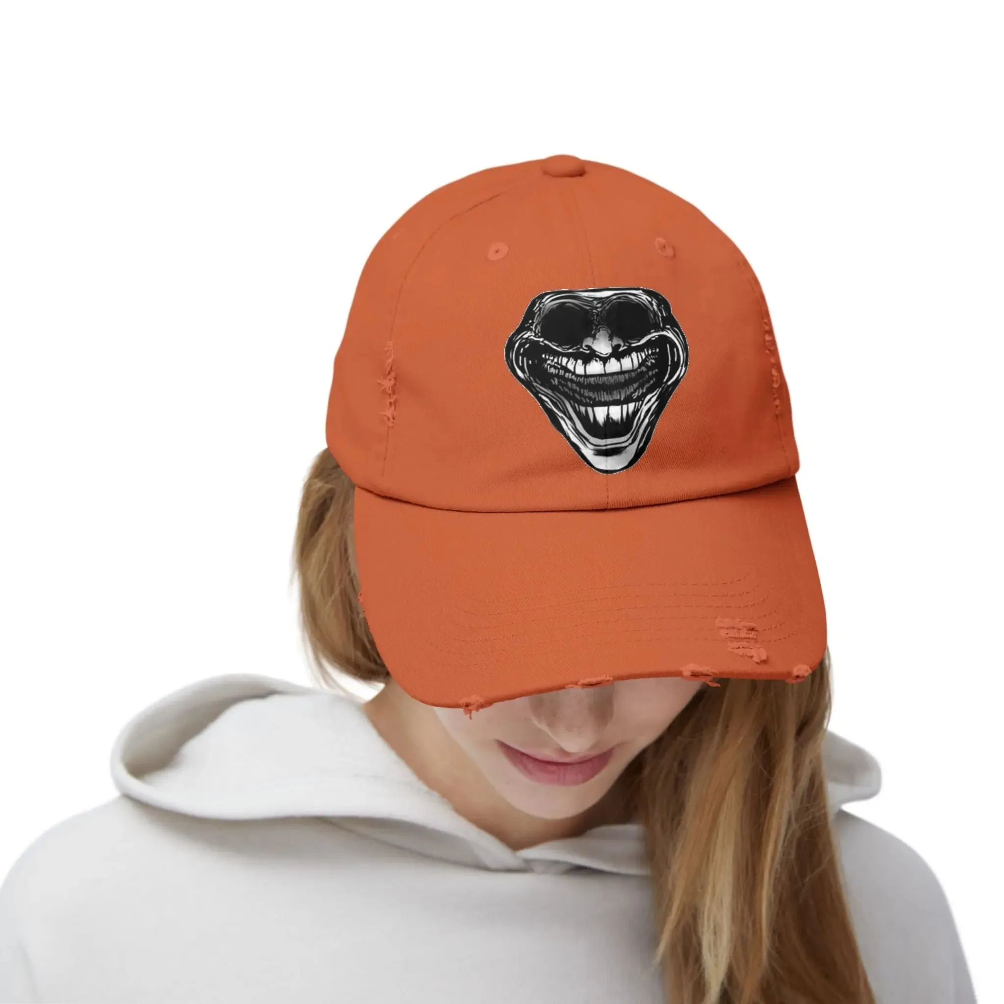 MEN'S AND WOMEN'S Distressed Cap with Grinning Joker Graphic - Perfect for Casual Wear and Halloween