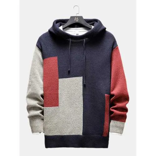 Mens Hit Color Hoodie Sweater