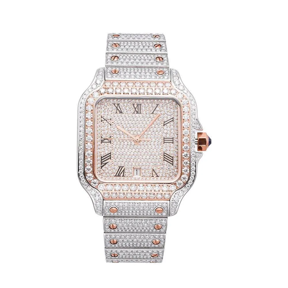 Men's VVS Moissanite Watch | 42MM | 16CT Bust Down | 14K Rose Gold