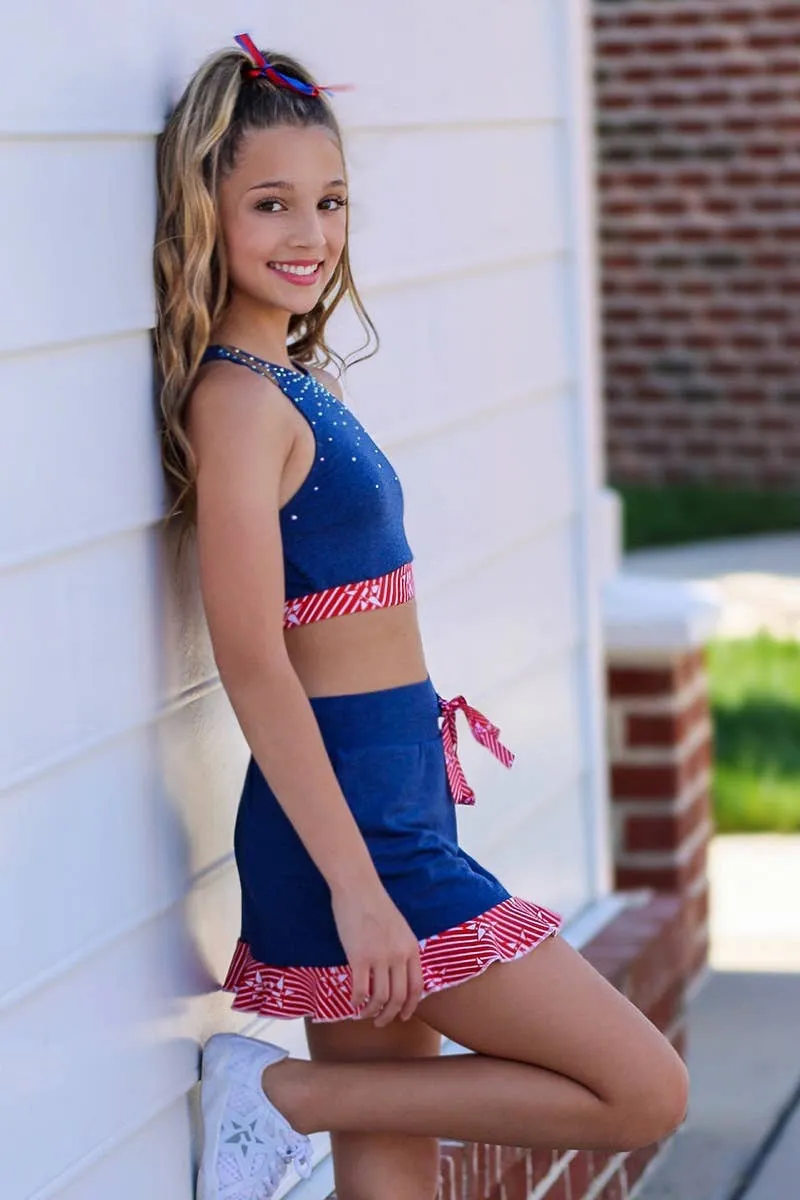 Mid Rise Ruffle Skirt in Navy HeatherFlex