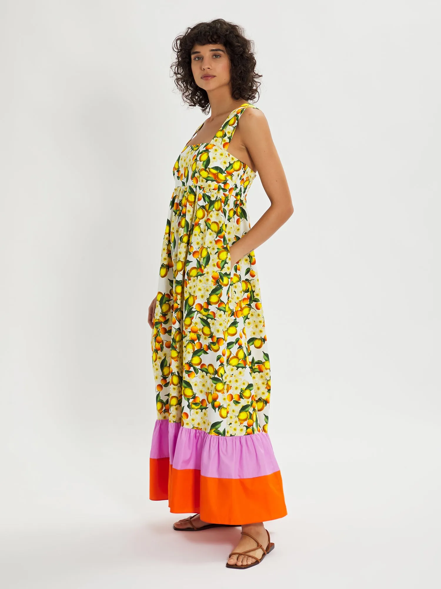 Mila Lemon Floral Cotton Maxi Dress – Yellow