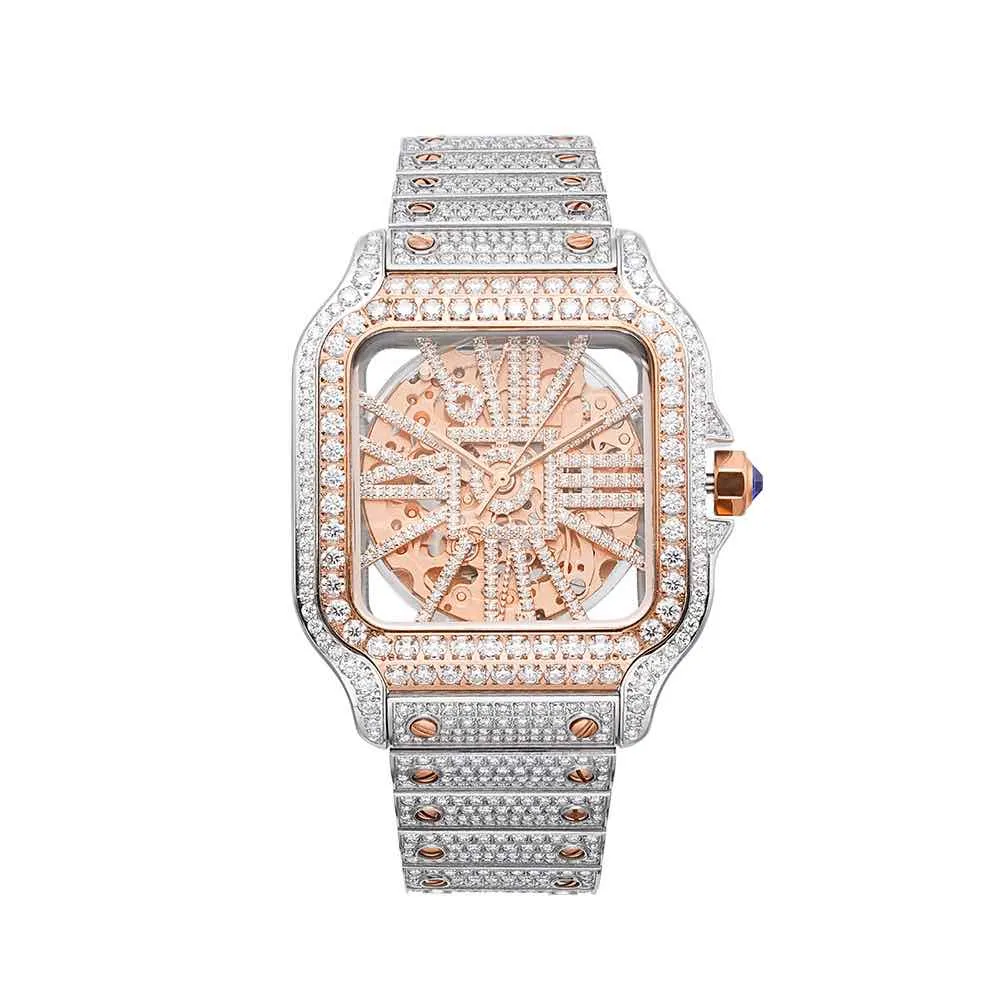 Moissanite Skeleton Watch | 42MM | 14K Rose Gold | 14.1CT Bust Down