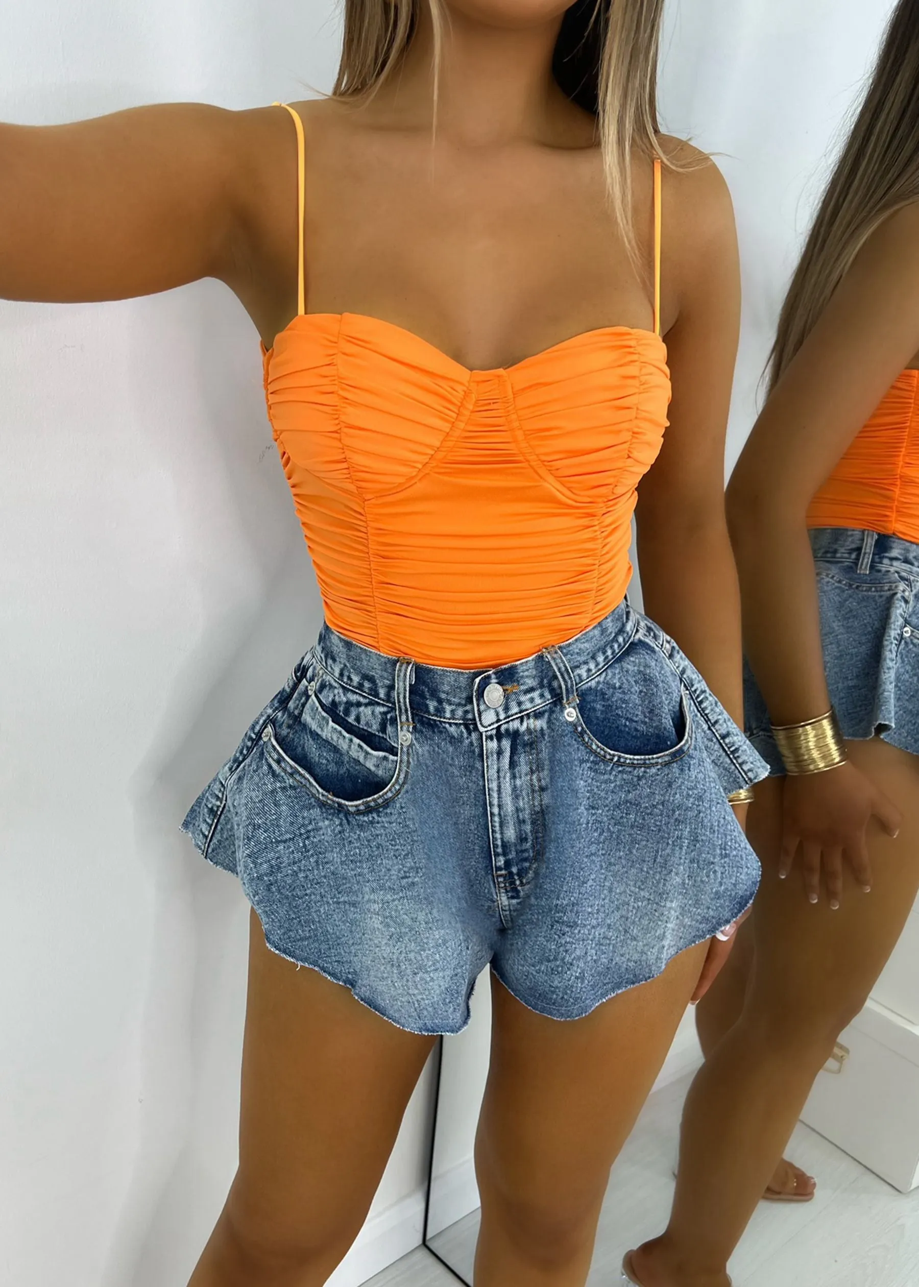 No Complaints Ruched Bodysuit - Orange