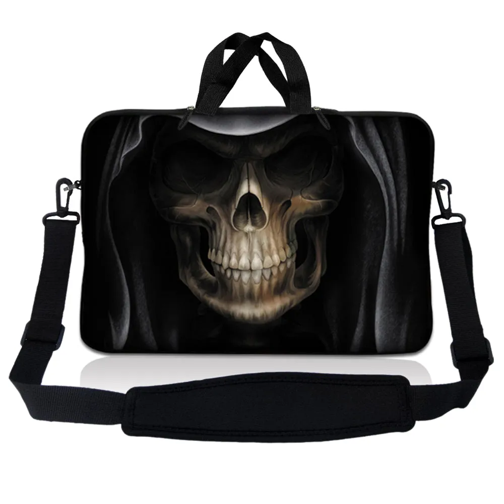 Notebook / Netbook Sleeve Carrying Case w/ Handle & Adjustable Shoulder Strap & Matching Skin & Mouse Pad – Hooded Dark Lord Skull