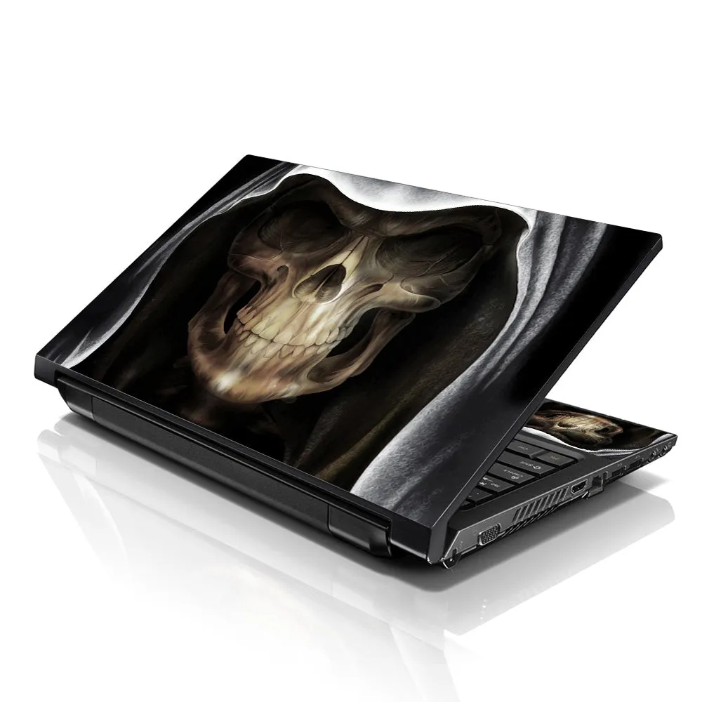 Notebook / Netbook Sleeve Carrying Case w/ Handle & Adjustable Shoulder Strap & Matching Skin & Mouse Pad – Hooded Dark Lord Skull