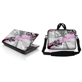 Notebook / Netbook Sleeve Carrying Case w/ Handle & Adjustable Shoulder Strap & Matching Skin – Love Skull Floral