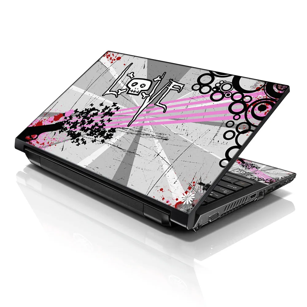 Notebook / Netbook Sleeve Carrying Case w/ Handle & Adjustable Shoulder Strap & Matching Skin – Love Skull Floral