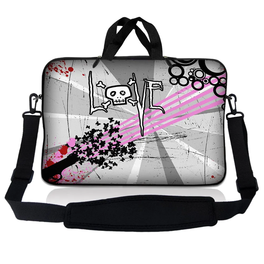 Notebook / Netbook Sleeve Carrying Case w/ Handle & Adjustable Shoulder Strap & Matching Skin – Love Skull Floral