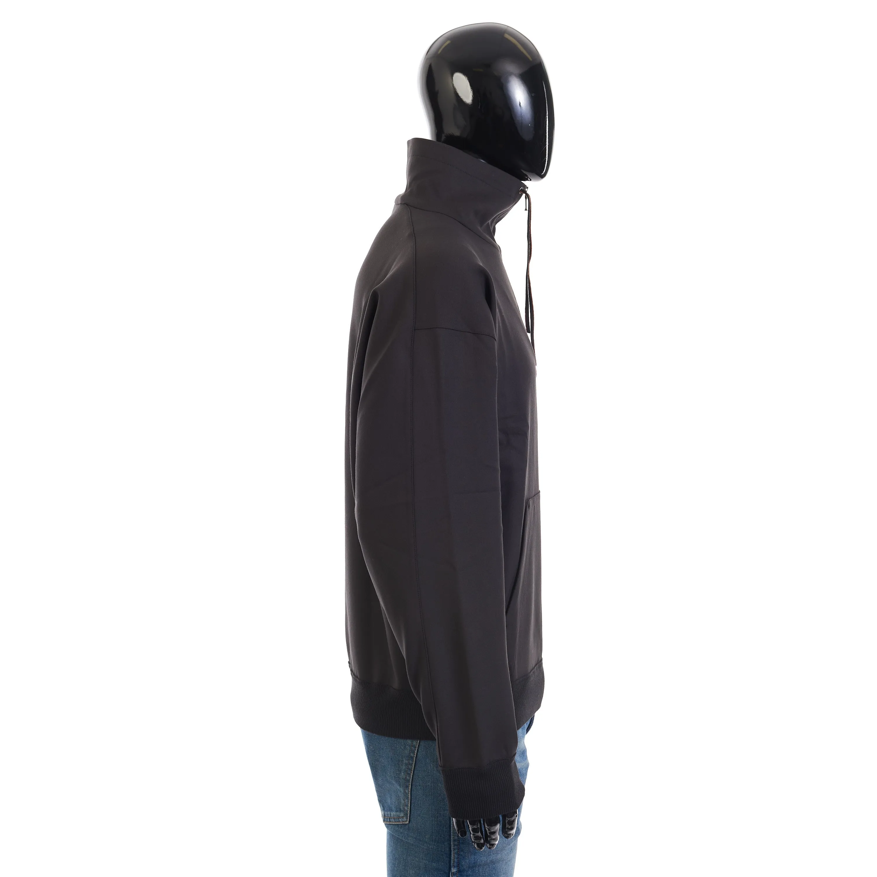 Onyx Black Sweater - Virgin Wool, Hood, 1/4 Zip, Mock Neck Collar