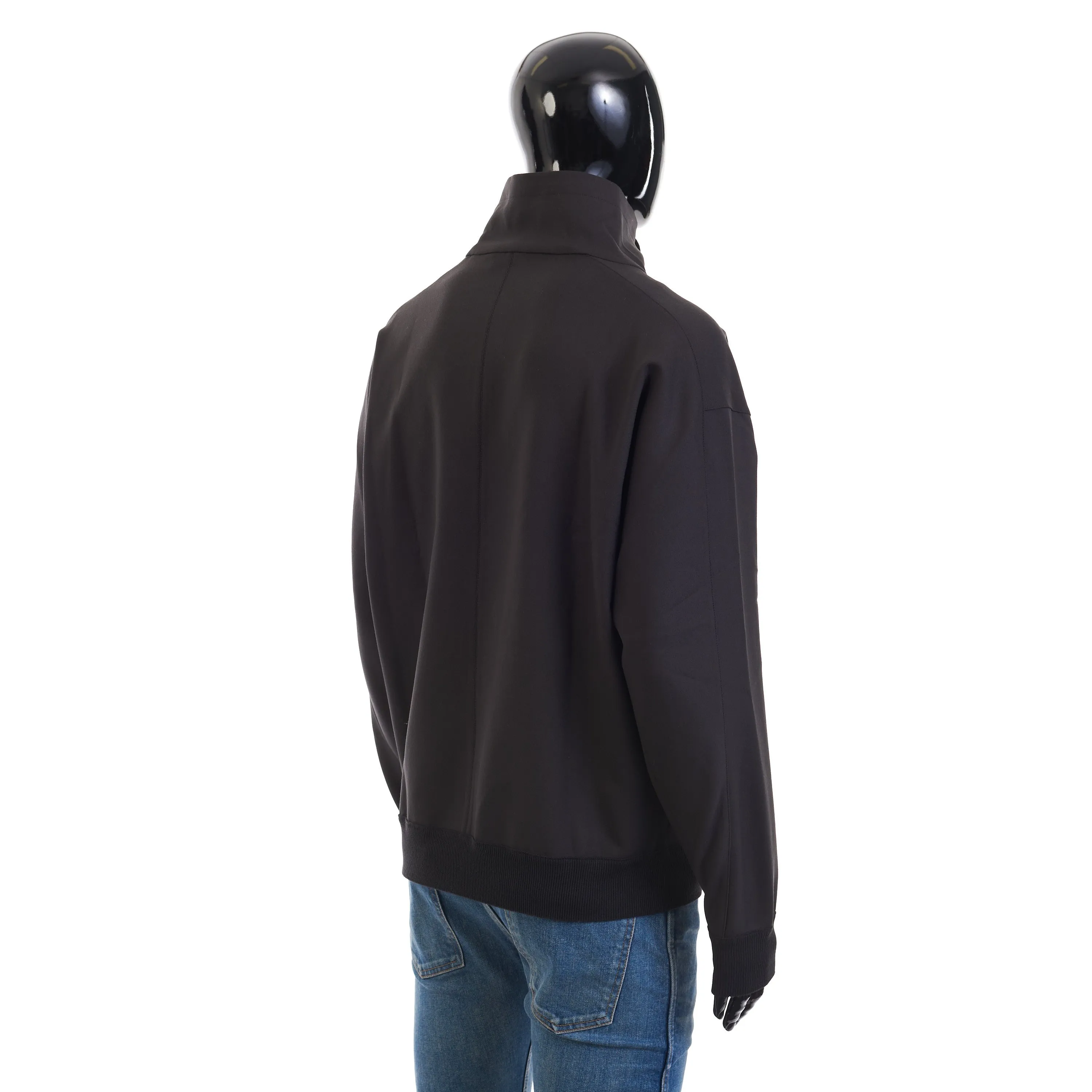 Onyx Black Sweater - Virgin Wool, Hood, 1/4 Zip, Mock Neck Collar