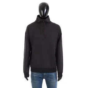 Onyx Black Sweater - Virgin Wool, Hood, 1/4 Zip, Mock Neck Collar