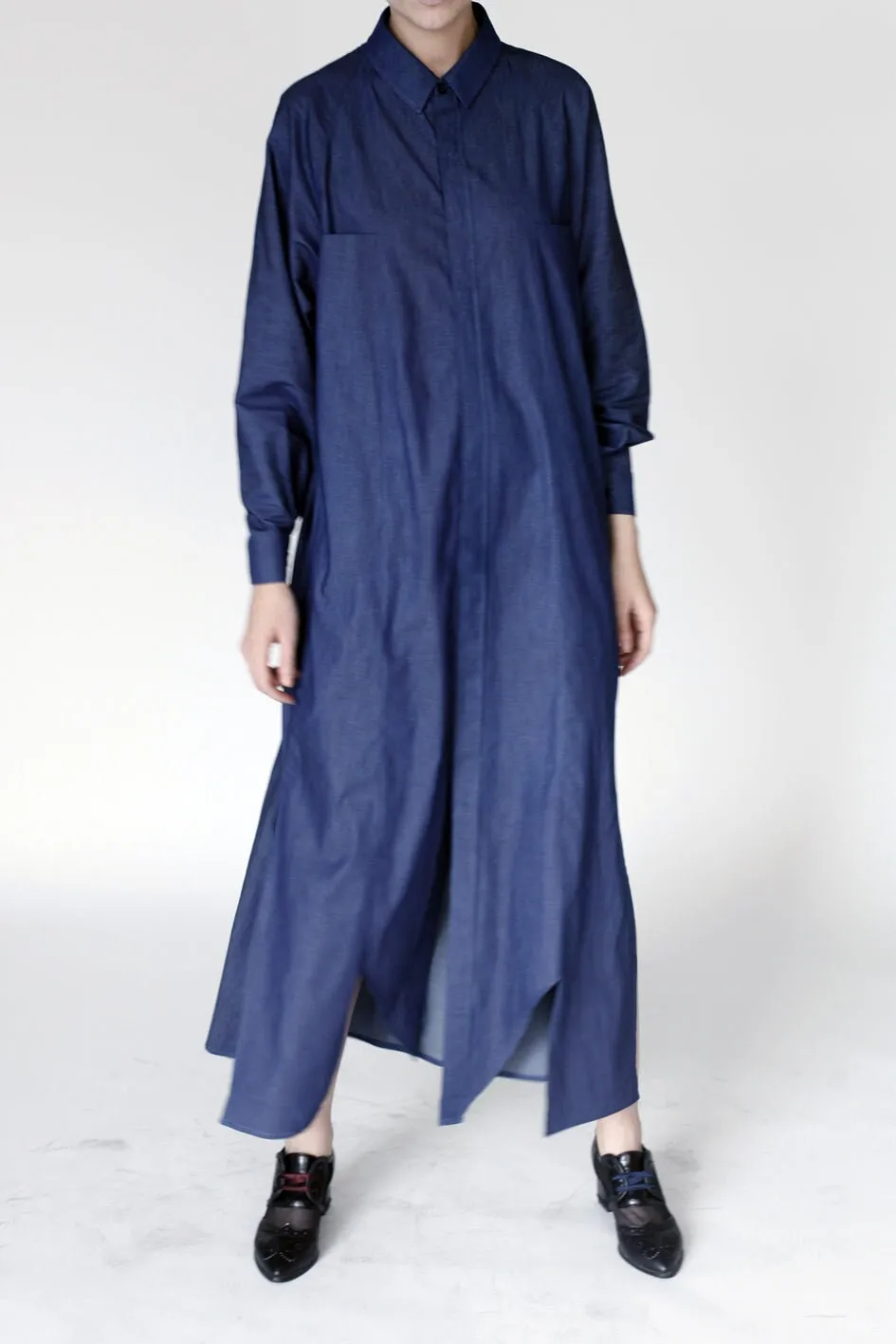 Origami Light Denim Maxi Shirt / Navy