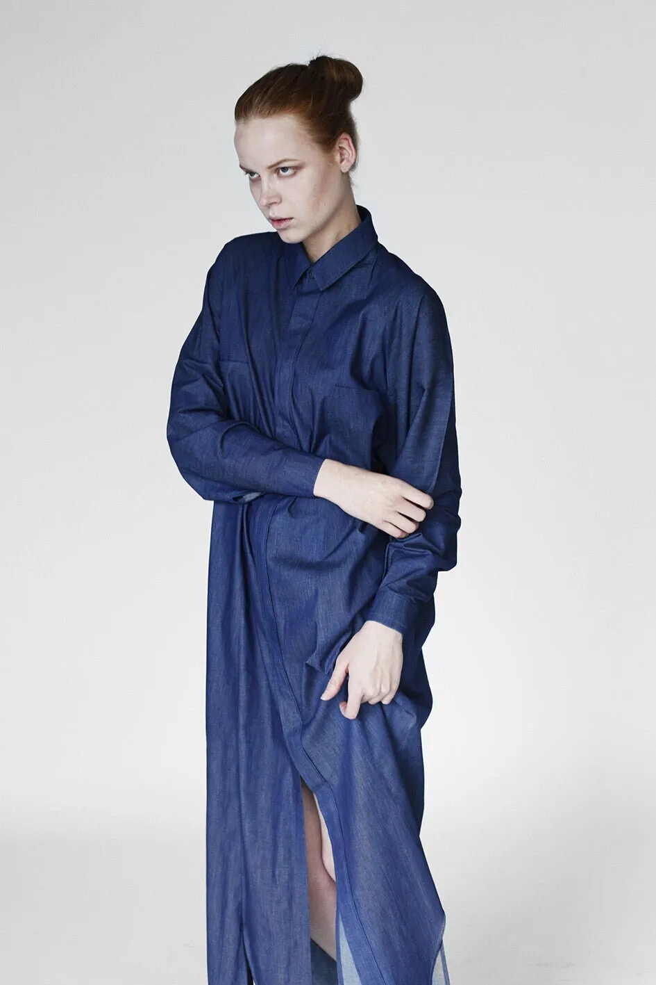 Origami Light Denim Maxi Shirt / Navy